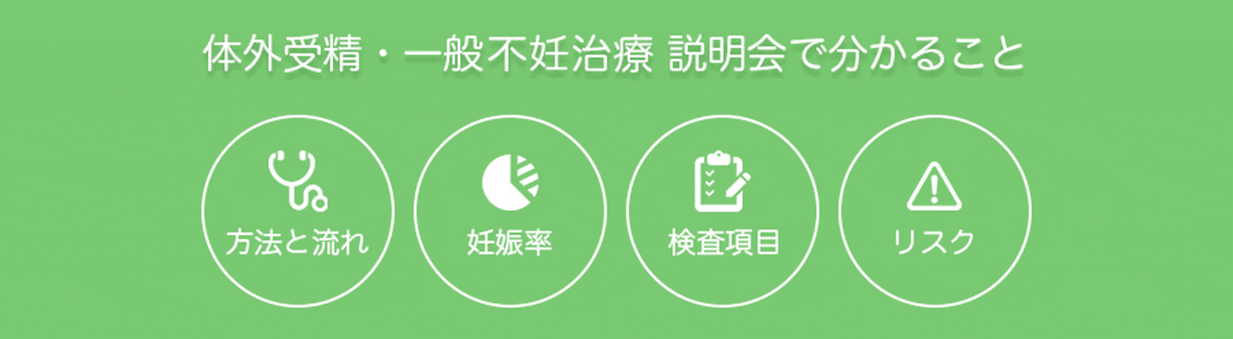 体外受精説明会・一般不妊治療説明会で分かること。方法と流れ。妊娠率。検査項目。リスク。